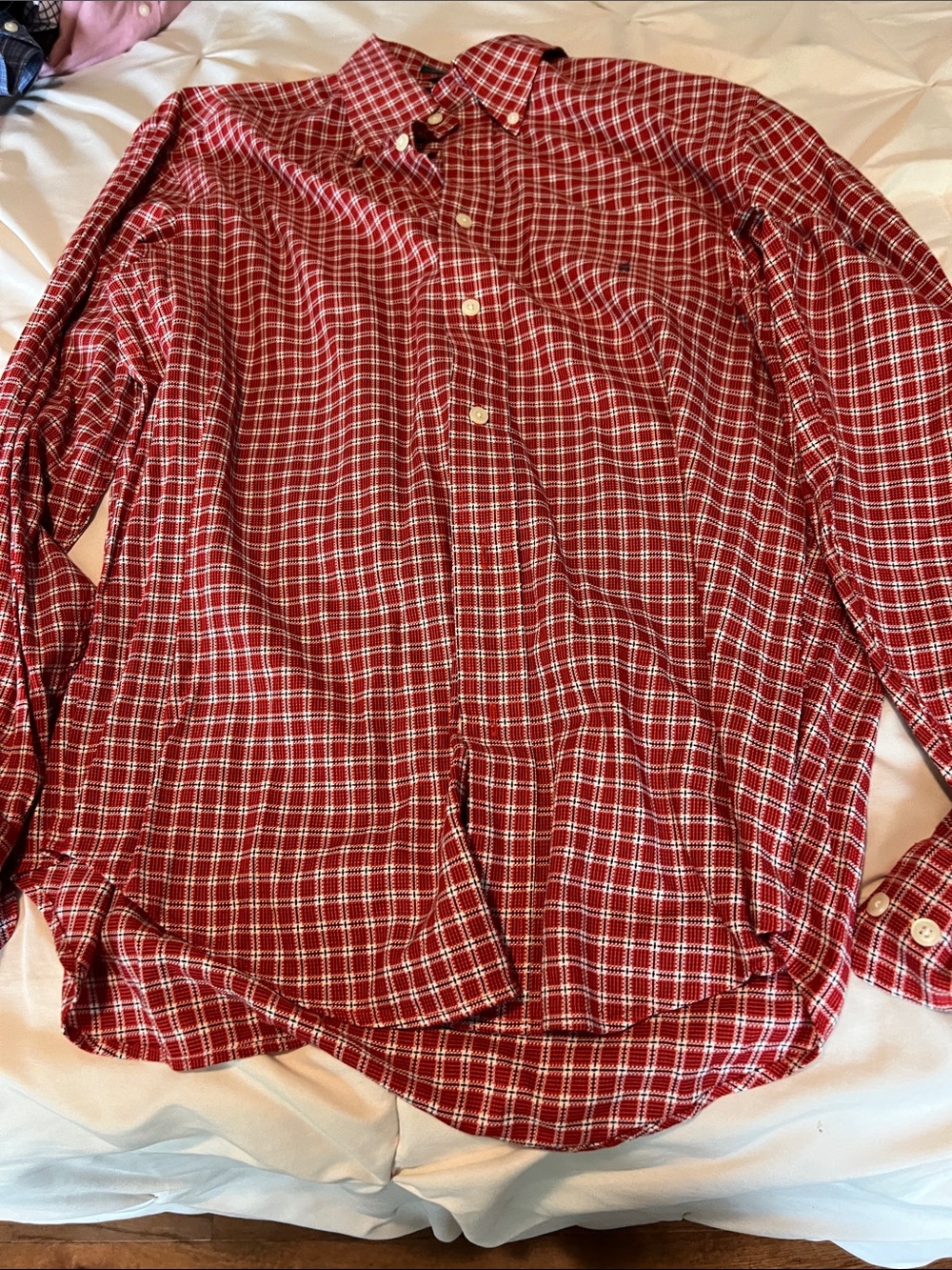 Nautica Men's Red and White Plaid Button-Down Shirt